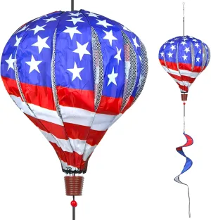 2PCS Giant Patriotic Hot Air Balloon Wind Spinners 14" W x 59" H Large American Whirligig Wind Spinner Hanging Ornaments for Memorial Day July of 4th Yard Garden Lawn Outdoor Decorations