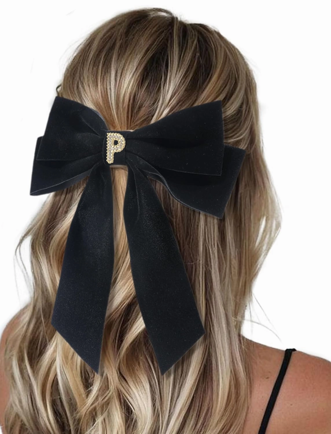 2Pcs Velvet Hair Bows Set – Black & Red Elegant Bow Clip & Long Ribbon Hair Clip, Personalized Hair Accessories for Women, Girls & Kids, Gift for Weddings, Birthdays, Christmas-P