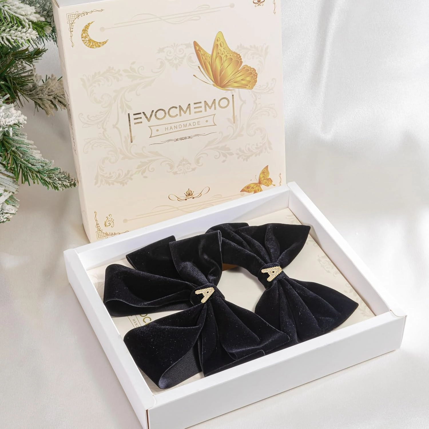 2Pcs Velvet Hair Bows Set – Black Elegant Bow Clip & Long Ribbon Hair Clip, Personalized Hair Accessories for Women, Girls & Kids, Gift for Weddings, Birthdays, Christmas-A