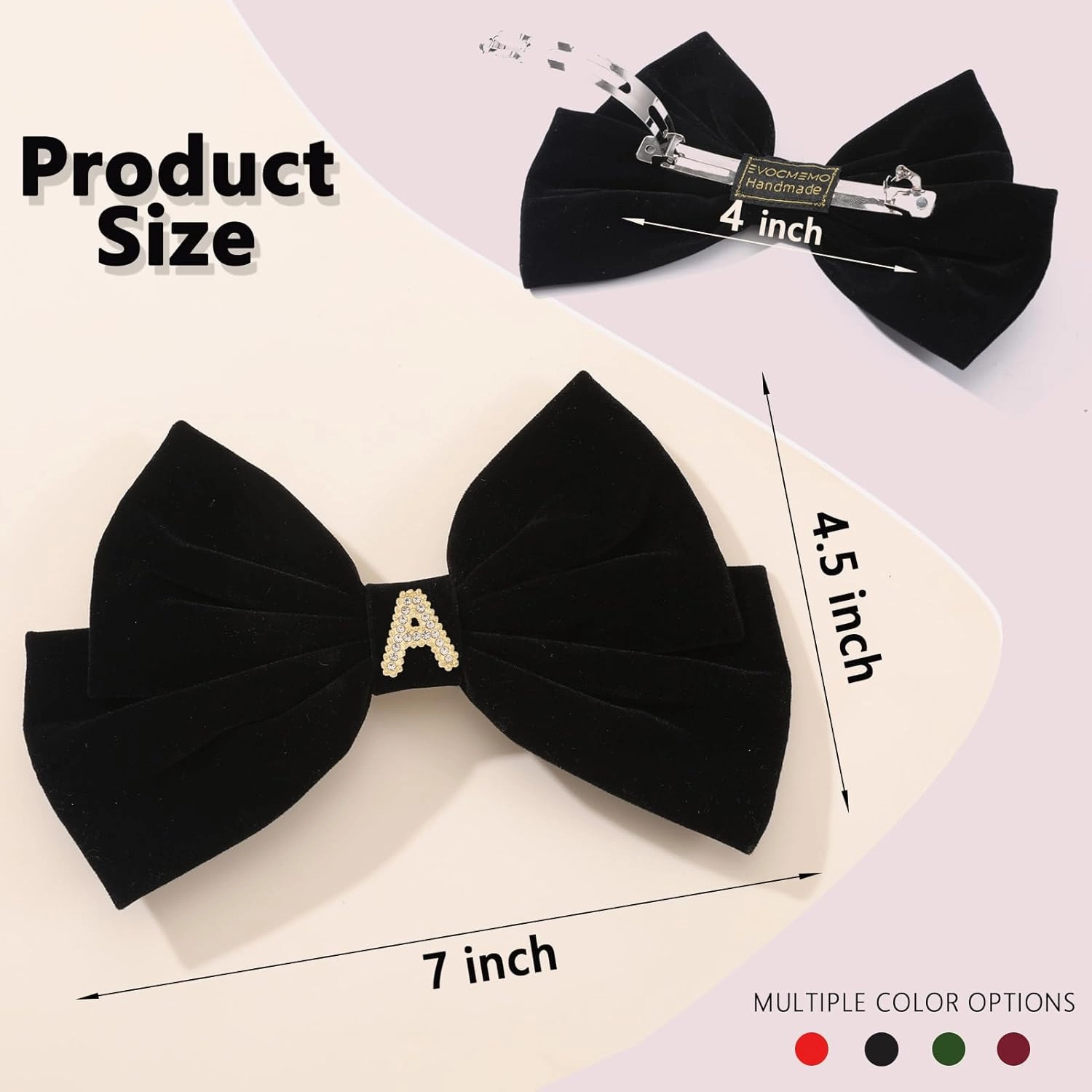 2Pcs Velvet Hair Bows Set – Black Elegant Bow Clip & Long Ribbon Hair Clip, Personalized Hair Accessories for Women, Girls & Kids, Gift for Weddings, Birthdays, Christmas-A
