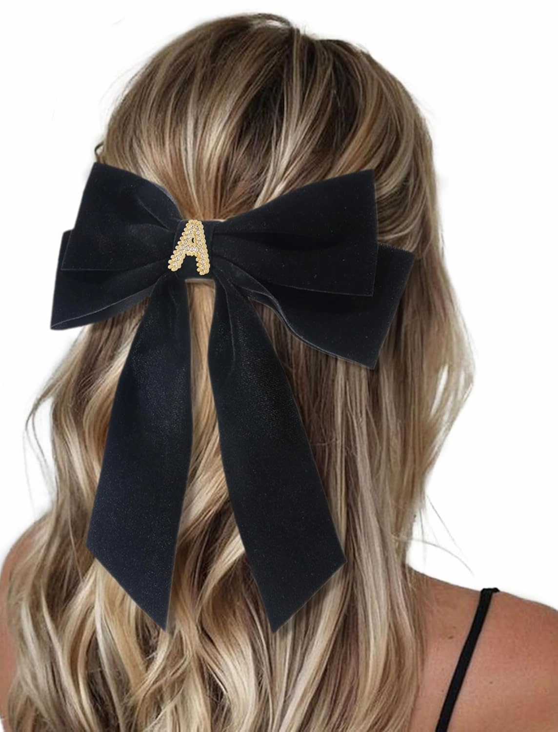 2Pcs Velvet Hair Bows Set – Black Elegant Bow Clip & Long Ribbon Hair Clip, Personalized Hair Accessories for Women, Girls & Kids, Gift for Weddings, Birthdays, Christmas-A