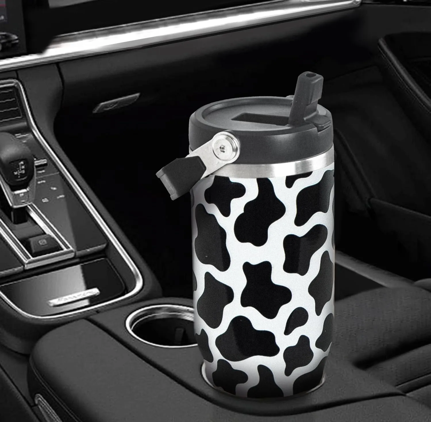 30 oz Cow Print Tumbler with Handle Flip Straw Cow Print Coffee Mug Leak Proof Insulated Cup Water Bottle Gifts for Women Cows Lovers