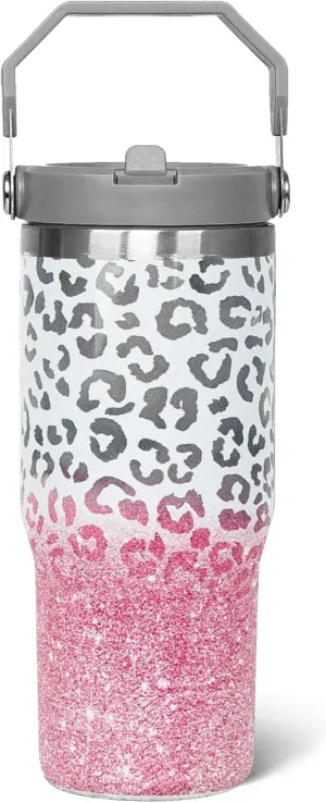 30 oz Leopard Print Tumbler with Handle Flip Straw Leopard Coffee Mug Leak Proof Insulated Cup Water Bottle Gifts for Women