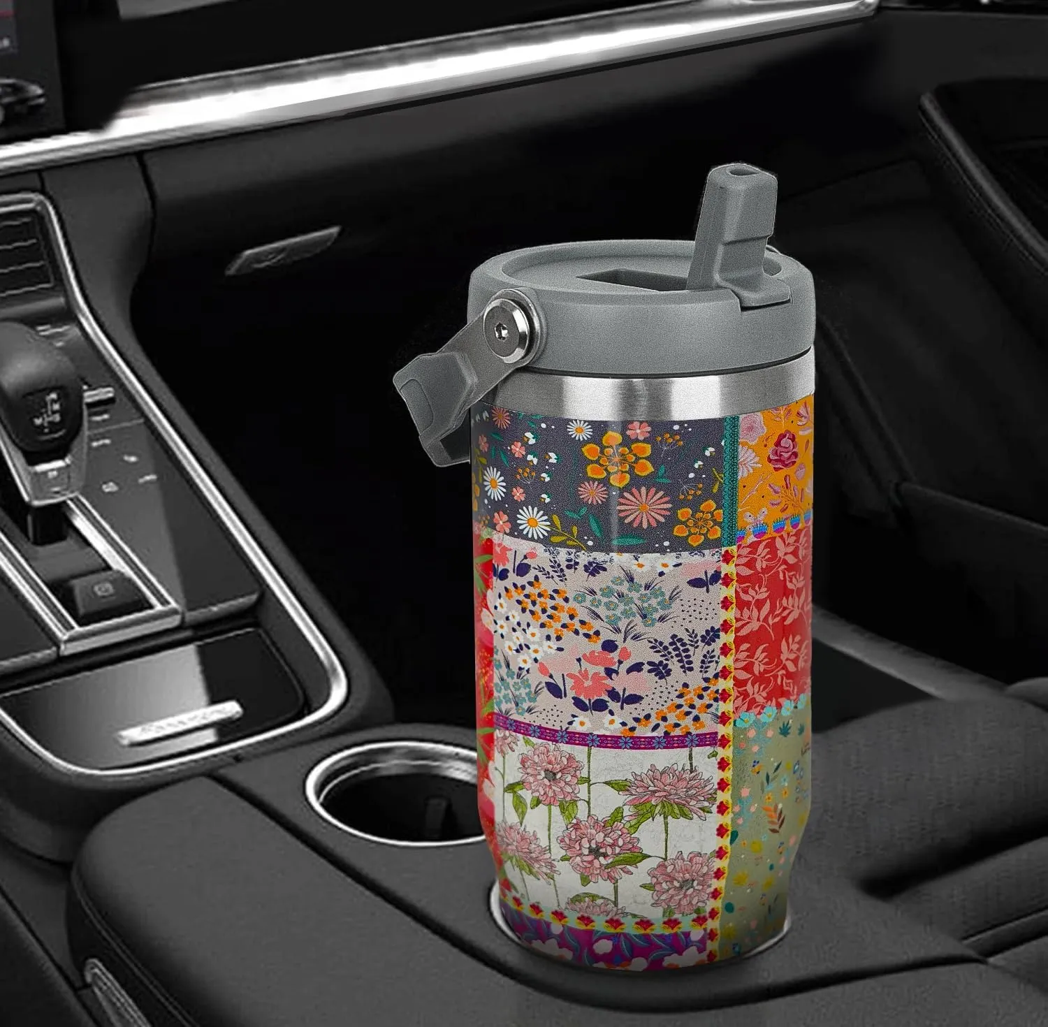 30 oz Pioneer Woman Tumbler with Handle Flip Straw Vintage Floral Coffee Mug Leak Proof Insulated Cup Water Bottle Boho Gifts for Women