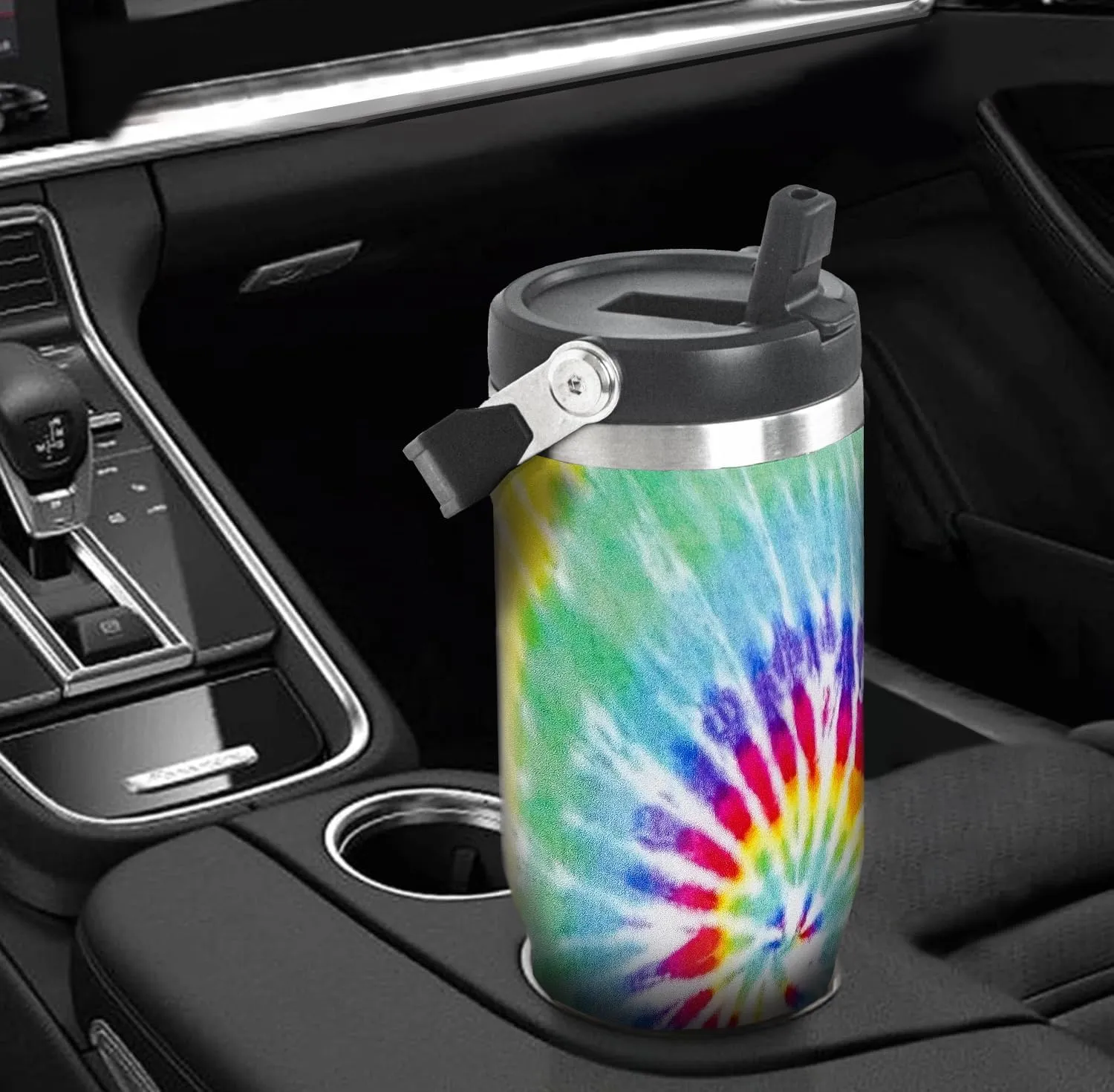 30 oz Tie Dye Tumbler with Handle Flip Straw Tie Dye Print Coffee Mug Leak Proof Insulated Cup Water Bottle Gifts for Women