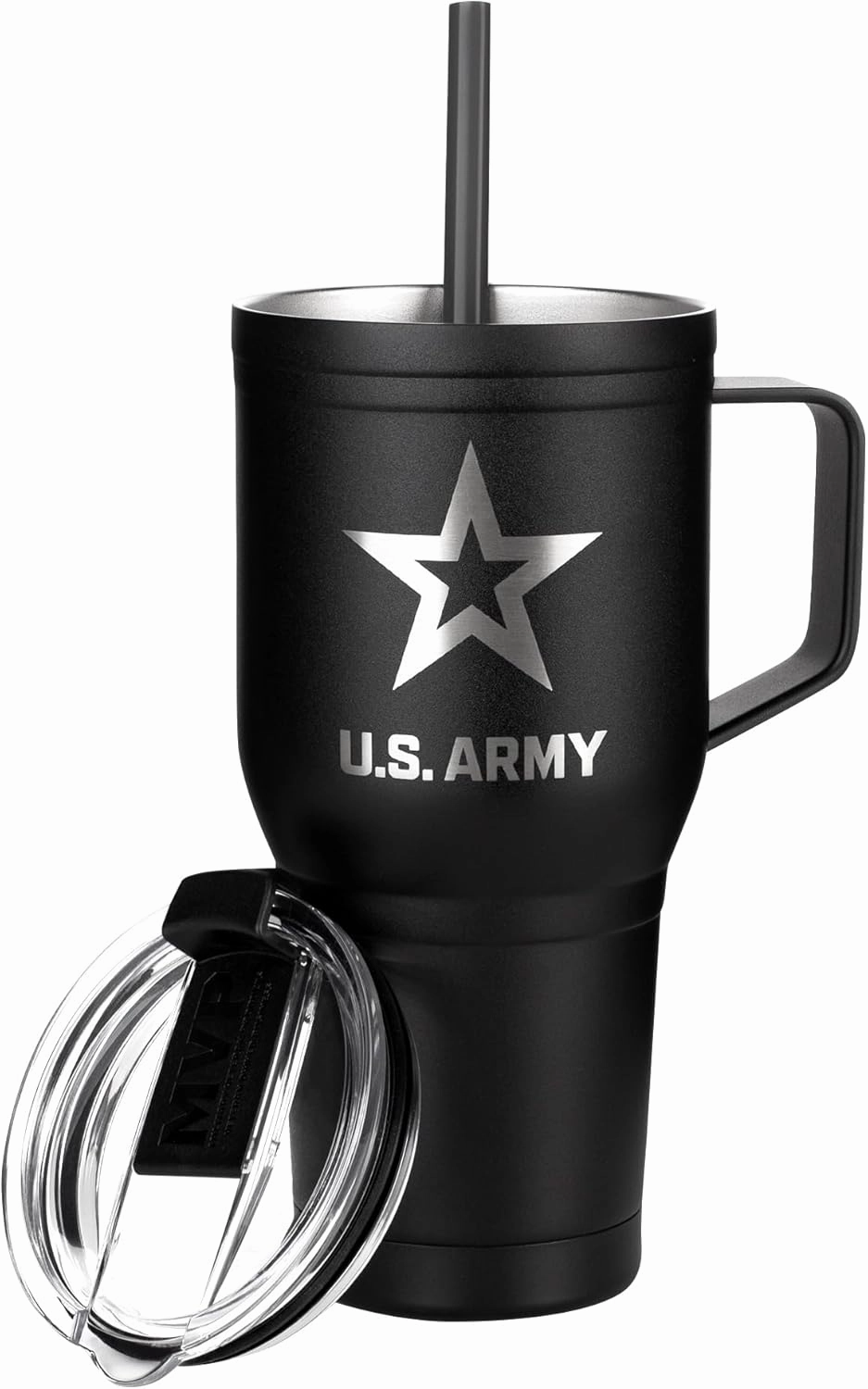 30 Oz US ARMY Black Double Wall Vacuum Insulated Stainless Steel Army Tumbler with Handle | Travel Mug with Leakproof Lid