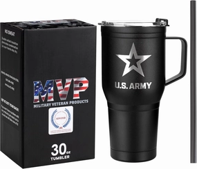 30 Oz US ARMY Black Double Wall Vacuum Insulated Stainless Steel Army Tumbler with Handle | Travel Mug with Leakproof Lid