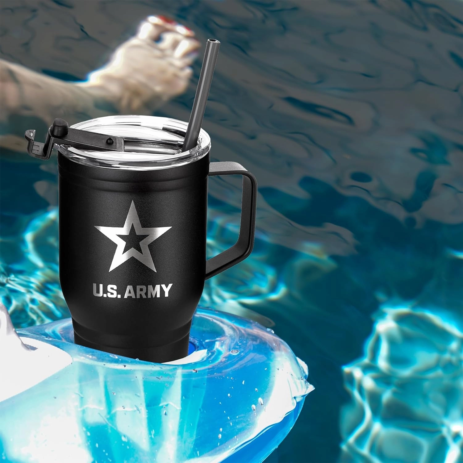30 Oz US ARMY Black Double Wall Vacuum Insulated Stainless Steel Army Tumbler with Handle | Travel Mug with Leakproof Lid