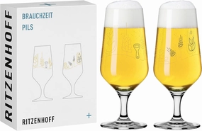 3471006 Beer Glass 300 ml Set of 2 Brauchzeit Series with Hops and Malt Motif, Multi-Coloured – Made in Germany