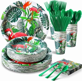 350 Pcs Flamingo Party Supplies Serve 50 Guests Hawaiian Luau Flamingo Birthday Decorations Include Plates Napkins Cups Knives Forks Spoons Disposable Dinnerware Set for Summer Birthday
