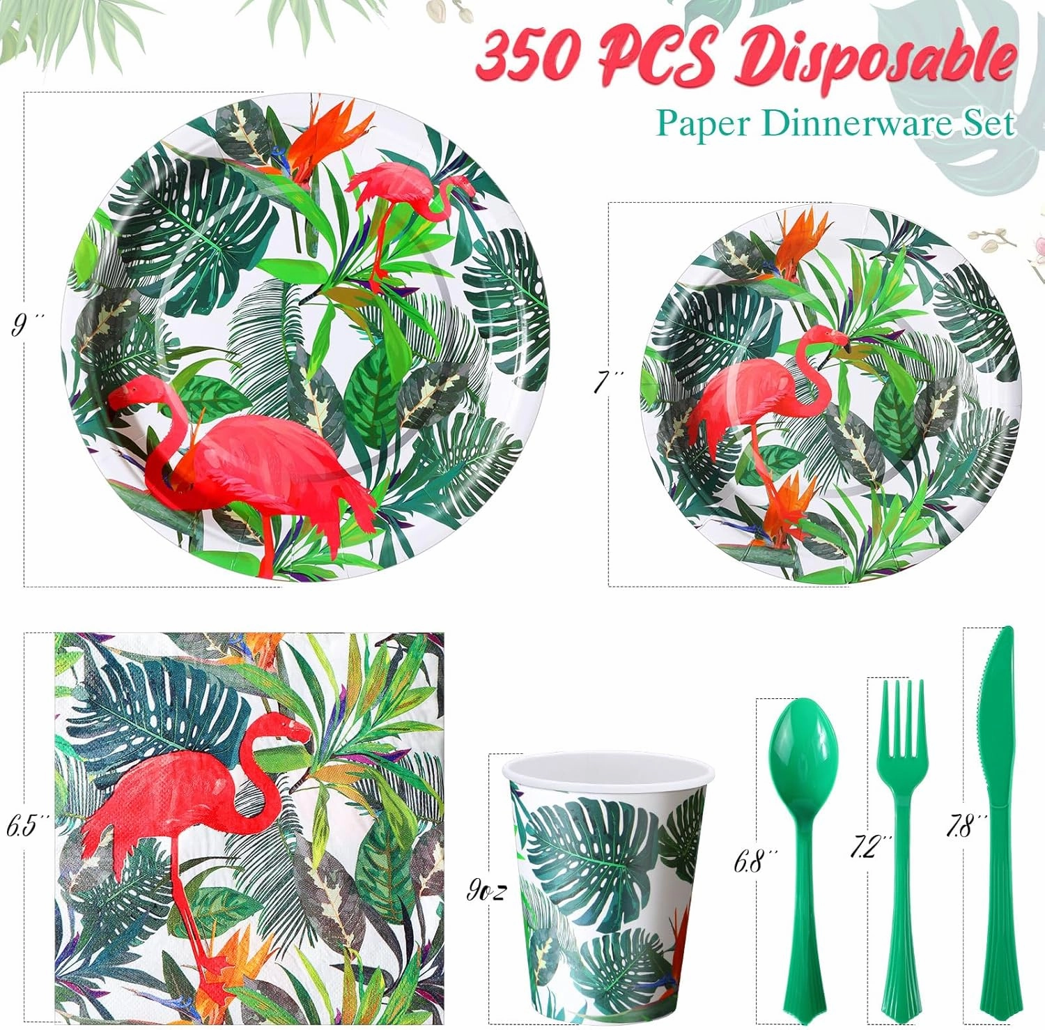 350 Pcs Flamingo Party Supplies Serve 50 Guests Hawaiian Luau Flamingo Birthday Decorations Include Plates Napkins Cups Knives Forks Spoons Disposable Dinnerware Set for Summer Birthday