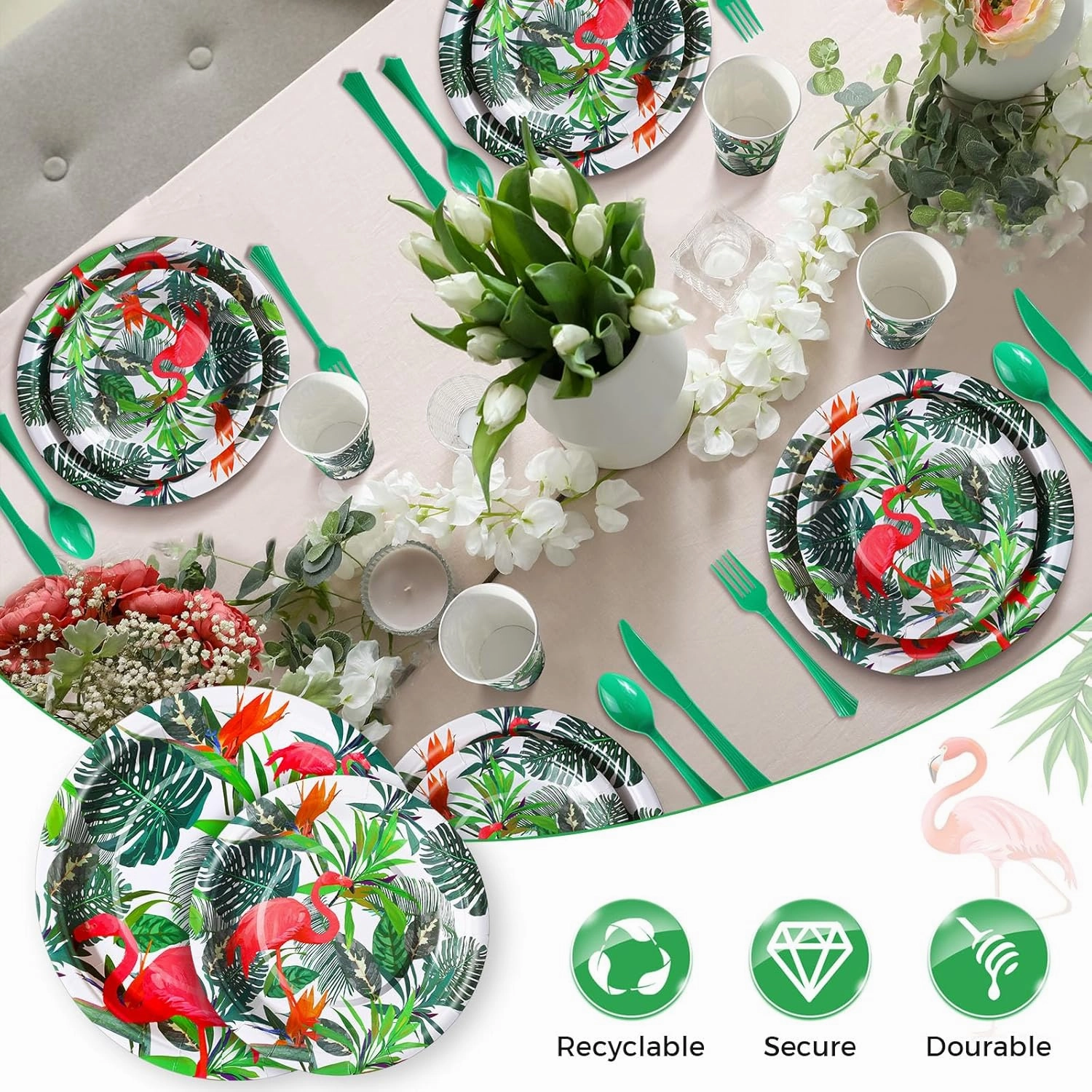 350 Pcs Flamingo Party Supplies Serve 50 Guests Hawaiian Luau Flamingo Birthday Decorations Include Plates Napkins Cups Knives Forks Spoons Disposable Dinnerware Set for Summer Birthday