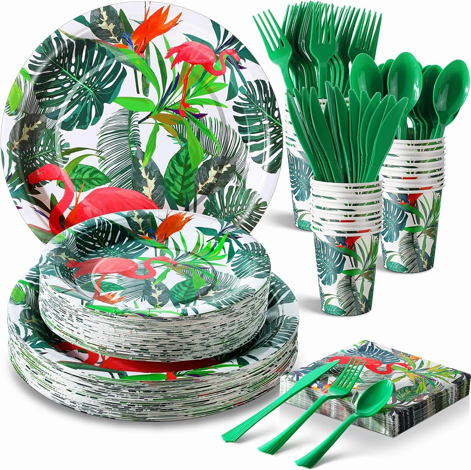 350 Pcs Flamingo Party Supplies Serve 50 Guests Hawaiian Luau Flamingo Birthday Decorations Include Plates Napkins Cups Knives Forks Spoons Disposable Dinnerware Set for Summer Birthday