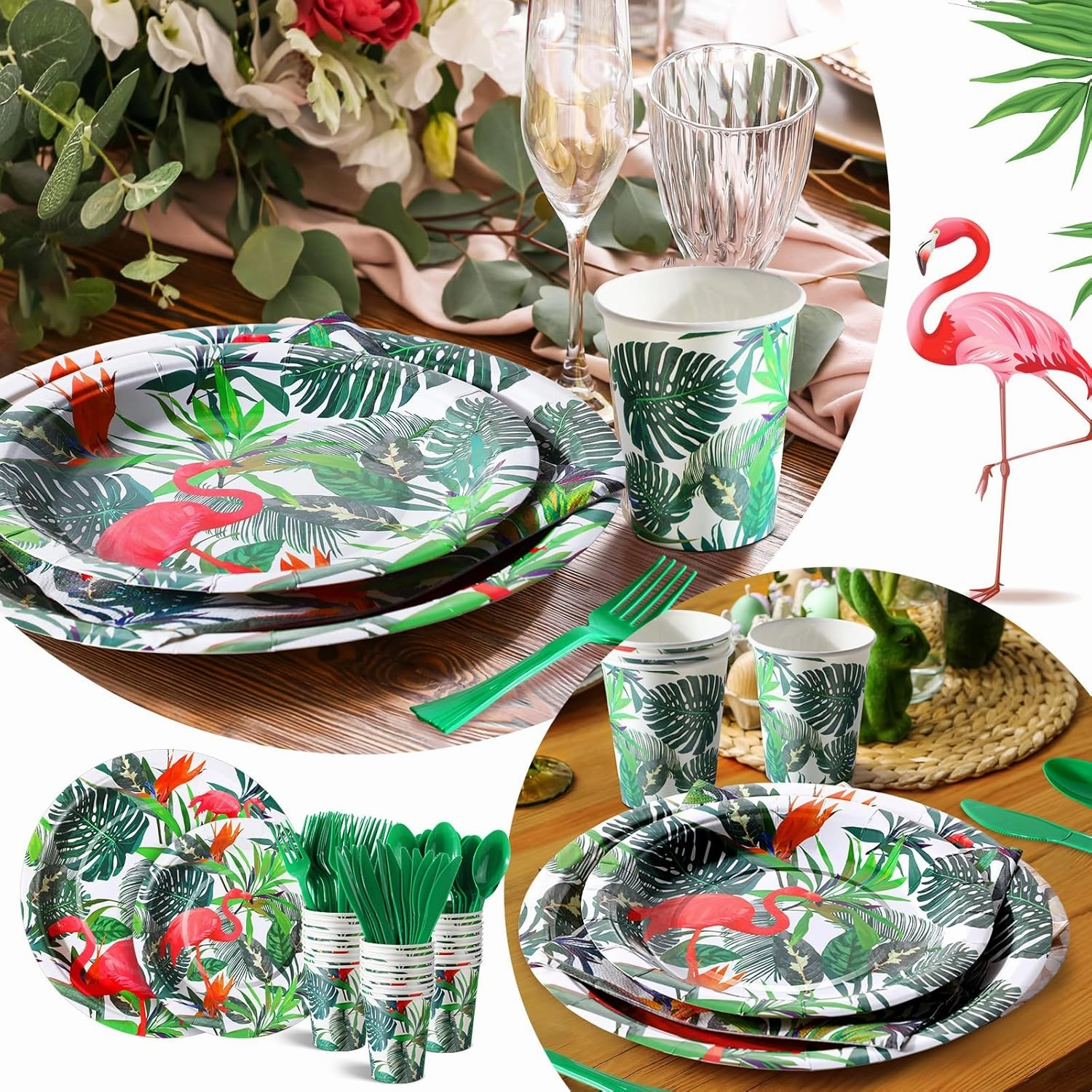 350 Pcs Flamingo Party Supplies Serve 50 Guests Hawaiian Luau Flamingo Birthday Decorations Include Plates Napkins Cups Knives Forks Spoons Disposable Dinnerware Set for Summer Birthday