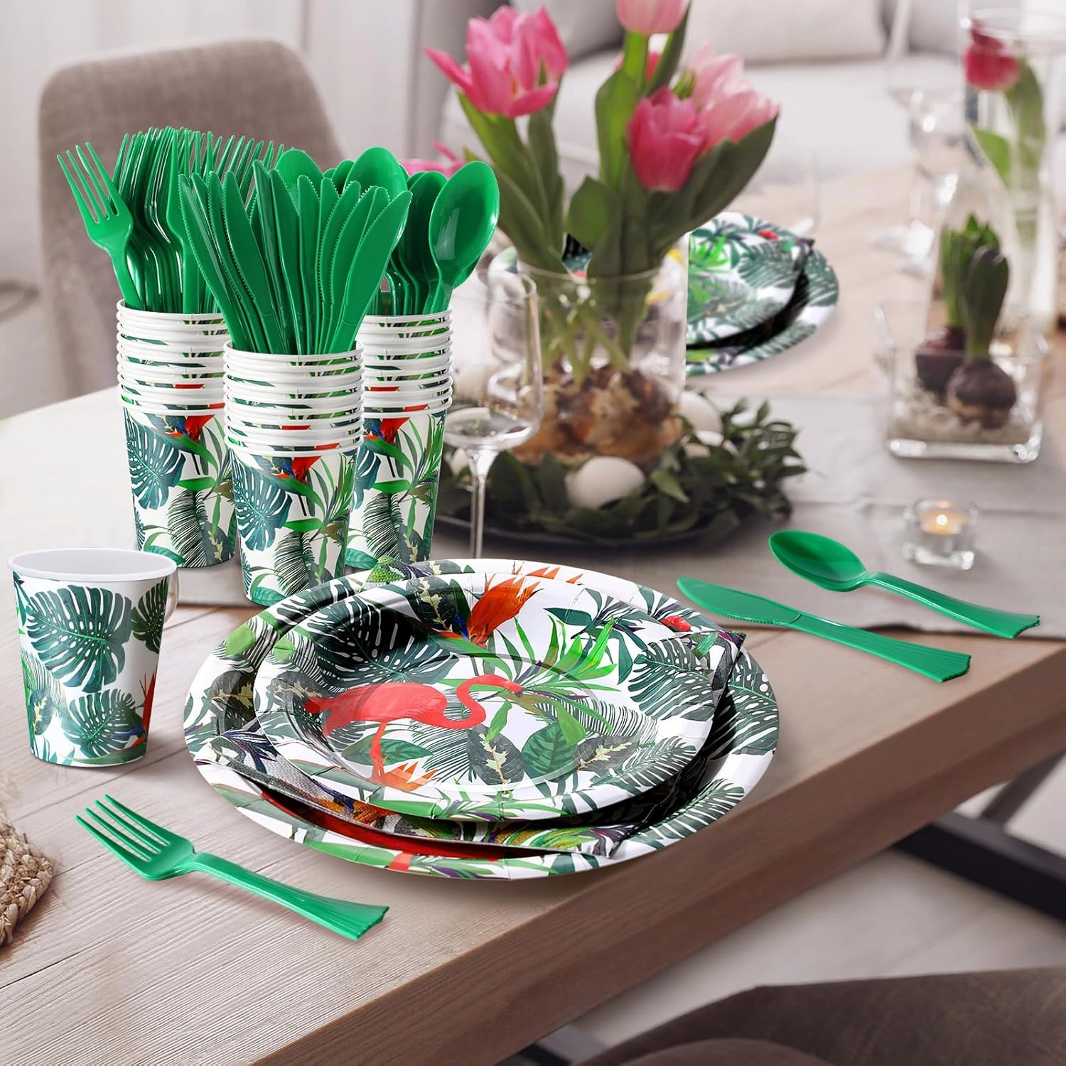 350 Pcs Flamingo Party Supplies Serve 50 Guests Hawaiian Luau Flamingo Birthday Decorations Include Plates Napkins Cups Knives Forks Spoons Disposable Dinnerware Set for Summer Birthday