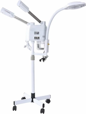 3 In 1 Professional Facial Steamer, Rolling Face Steamer with 8X Magnifying Lamp and Automatic Power-off for Water Shortage Function, Hot and Cold Spray Design, for Home and Professional Beauty Salon