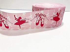3 inch Grosgrain Ribbon Red Ballerina and Shoe Dance on Pink Printed are for Hair Bows Crafts Gifts and More. Zero Shipping. First Class. (3 Yards)