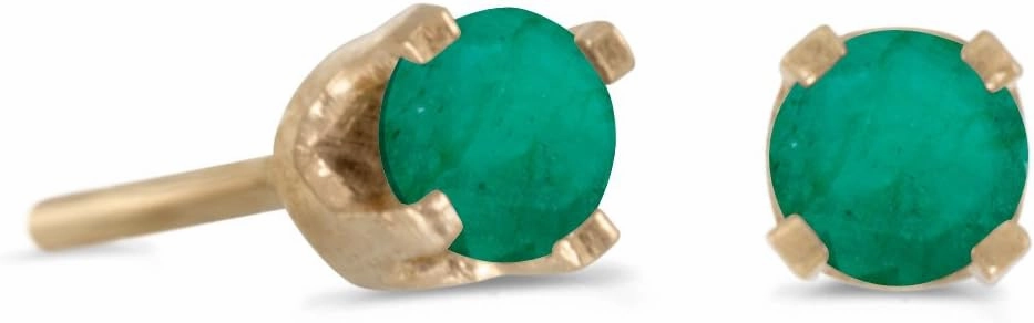 3 mm Petite Round Genuine Emerald Stud Earrings in 14k Yellow Gold