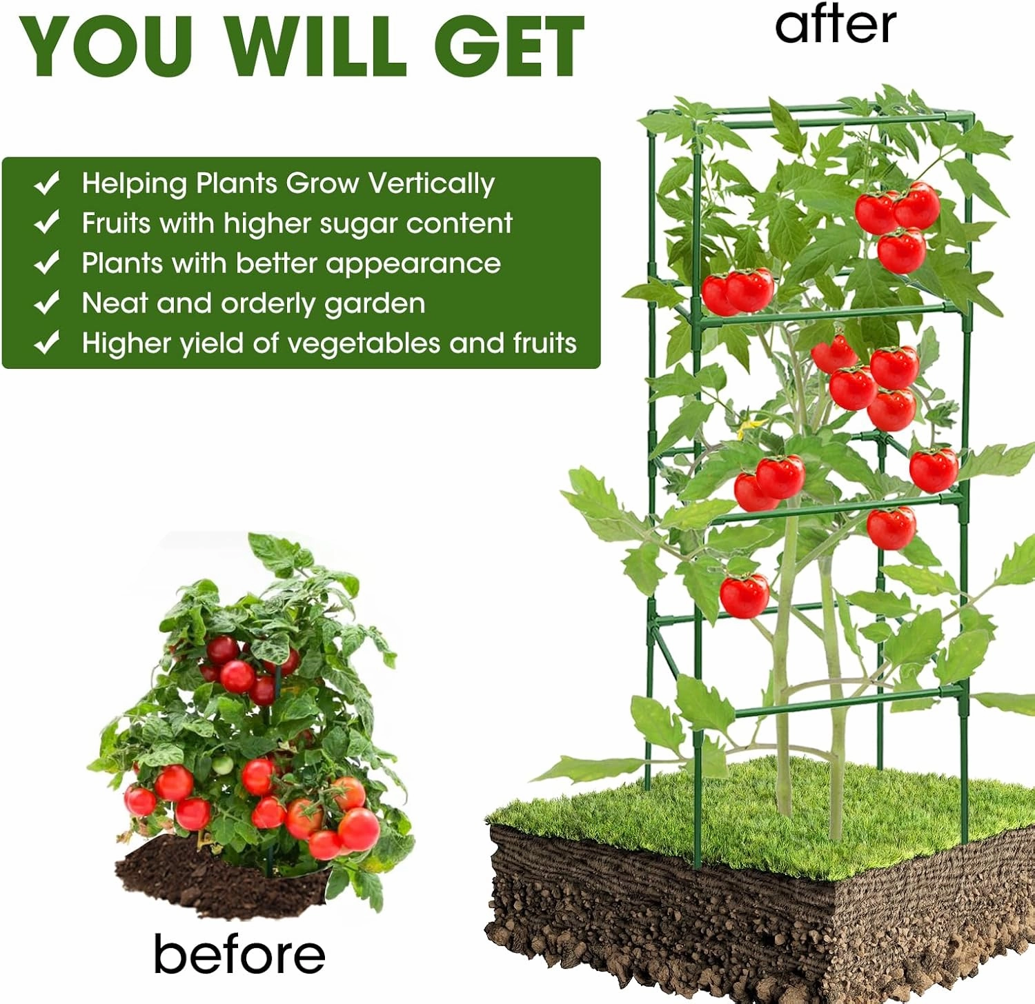 3 Pack Tomato Cages,Square Tomato Plant Stakes Support Cages Trellis for Garden Climbing Vegetables Flowers Fruits,Extra Bold