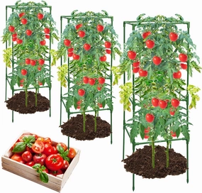 3 Pack Tomato Cages,Square Tomato Plant Stakes Support Cages Trellis for Garden Climbing Vegetables Flowers Fruits,Extra Bold