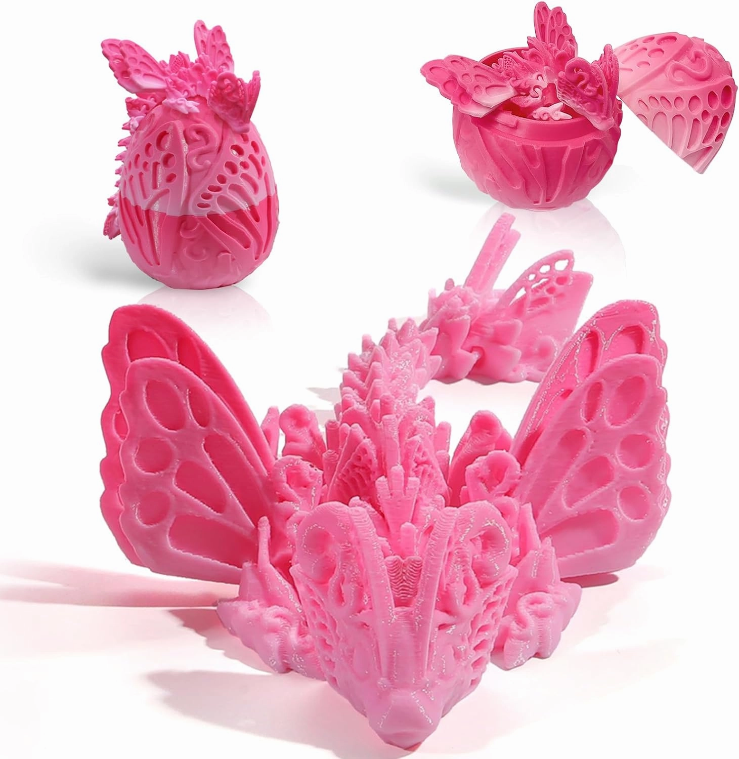 3D Printed Butterfly Dragon Eggs with Dragon Inside, 3D Printed Articulated Animals Fidget Toys Adult, Easter Basket Stuffers , Home Decor Executive Desk Toys (Random Sakura-Pink)