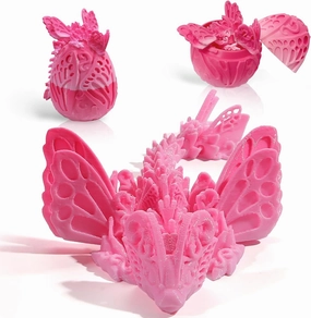 3D Printed Butterfly Dragon Eggs with Dragon Inside, 3D Printed Articulated Animals Fidget Toys Adult, Easter Basket Stuffers , Home Decor Executive Desk Toys (Random Sakura-Pink)