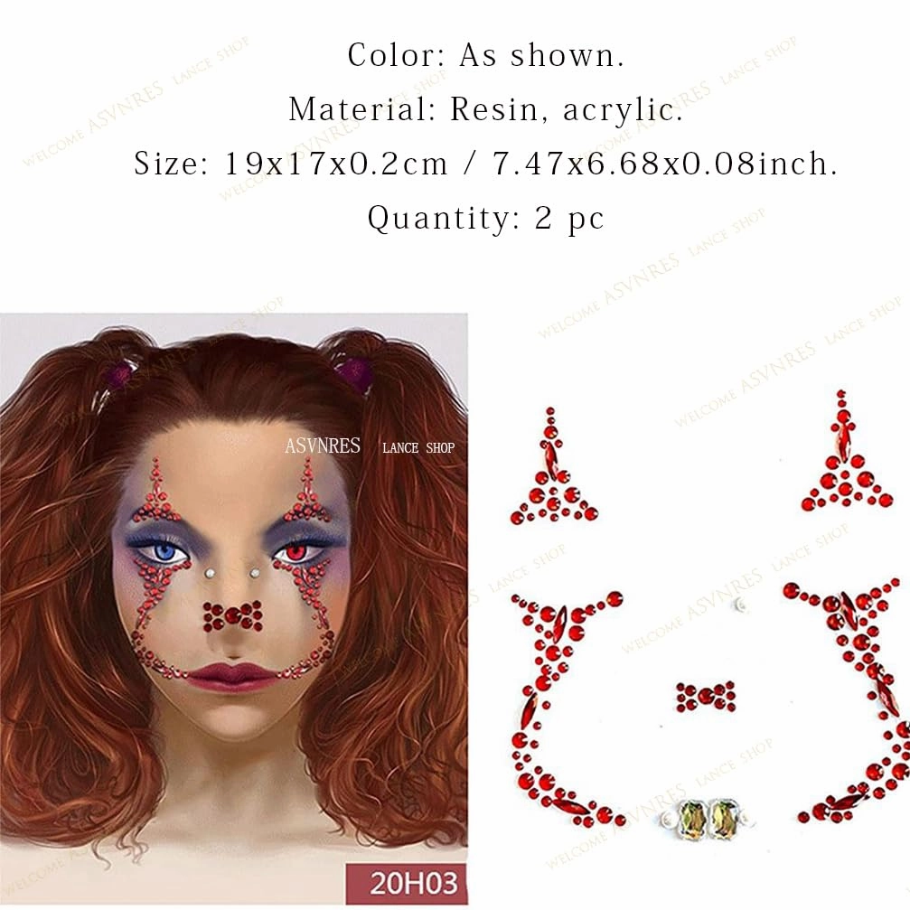 4 Pieces Face Gems Jewels Tattoos for Halloween, Day of the Dead Face Temporary Skull Tattoos Rhinestone Crystal Stones Body Gems Makeup Stickers for Halloween Festival Rave Party Outfit