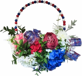 4th of July Patriotic Day Wreath Artificial Floral Wreath for Front Door Red Blue White Flower Patriotic Decorations for Memorial Day Independence Veterans(Blue9)(42x42cm)