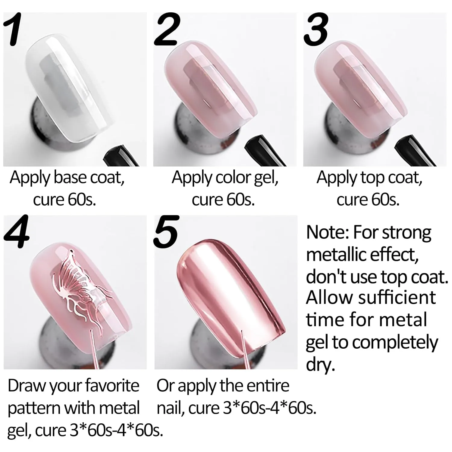 4x8ml Metallic Painting Gel, Super silver gold laser rose gold mirror, 3D Metal Painting Gel Drawing Mirror Nail Gel Polish High Gloss Long-lasting Soak Off UV/LED DIY Nail Art Design