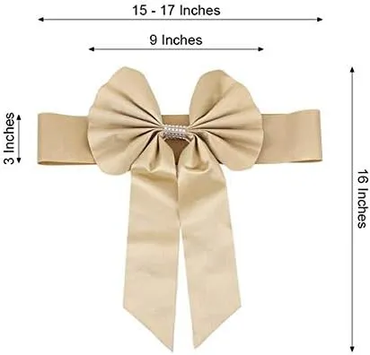 50 pcs Champagne Reversible Satin Faux Leather Bow Tie Chair Sashes with Buckles Wedding Ceremony Reception Decorations