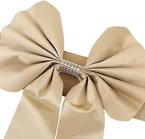 50 pcs Champagne Reversible Satin Faux Leather Bow Tie Chair Sashes with Buckles Wedding Ceremony Reception Decorations