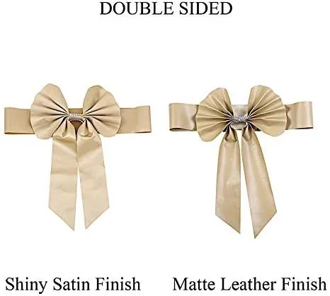 50 pcs Champagne Reversible Satin Faux Leather Bow Tie Chair Sashes with Buckles Wedding Ceremony Reception Decorations