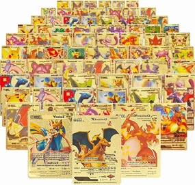 55 PCS Gold Cards Packs Vmax V EX GX Rare Golden Cards TCG Deck Box Gold Foil Card for Fans/Kids/Collectors Gifts (No Duplicates) (Gold)