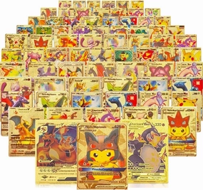 55 PCS Gold Cards Packs Vmax V EX GX Rare Golden Cards TCG Deck Box Gold Foil Card for Fans/Kids/Collectors Gifts (No Duplicates) (Gold)