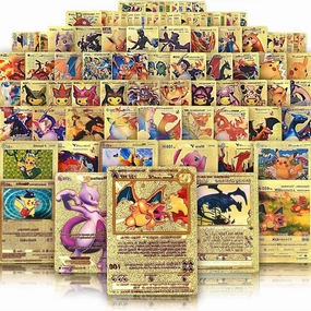 55 PCS Gold Cards Packs Vmax V EX GX Rare Golden Cards TCG Deck Box Gold Foil Card for Fans/Kids/Collectors Gifts (No Duplicates) (Gold Cards)