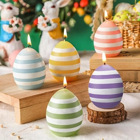 5 Pcs Easter Eggs Candle Colorful Burning Spring Egg Shaped Votive Candle Gift Unscented for Easter Party Decorations Table Home Gift Spring Celebration(Streak)