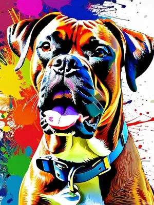 5D DIY Diamond Painting Dog Full Drill Kits for Adults Beginner Colorful Animals Diamond Art, Happy Boxer Dog Round Diamond Painting Kits Perfect for Home Wall Decor Gifts 12x16 inch