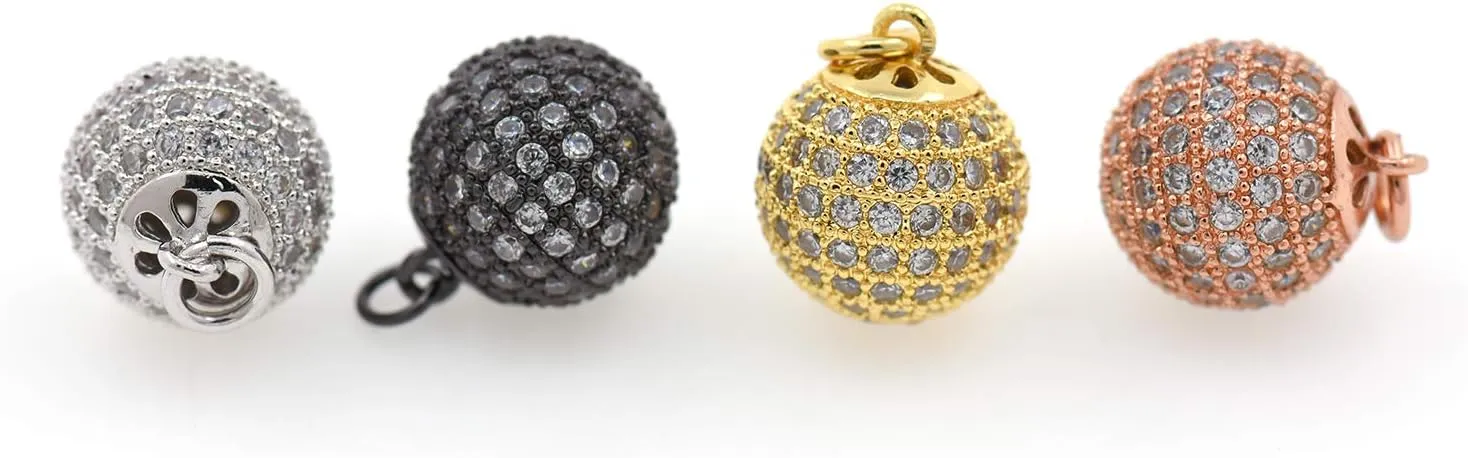 5Pcs Shamballa Round Ball Bead Pendant,Micro Pave Clear Cubic Zirconia CZ Beads Charms,CZ Jewelry Pendant 14x11mm MixedColor