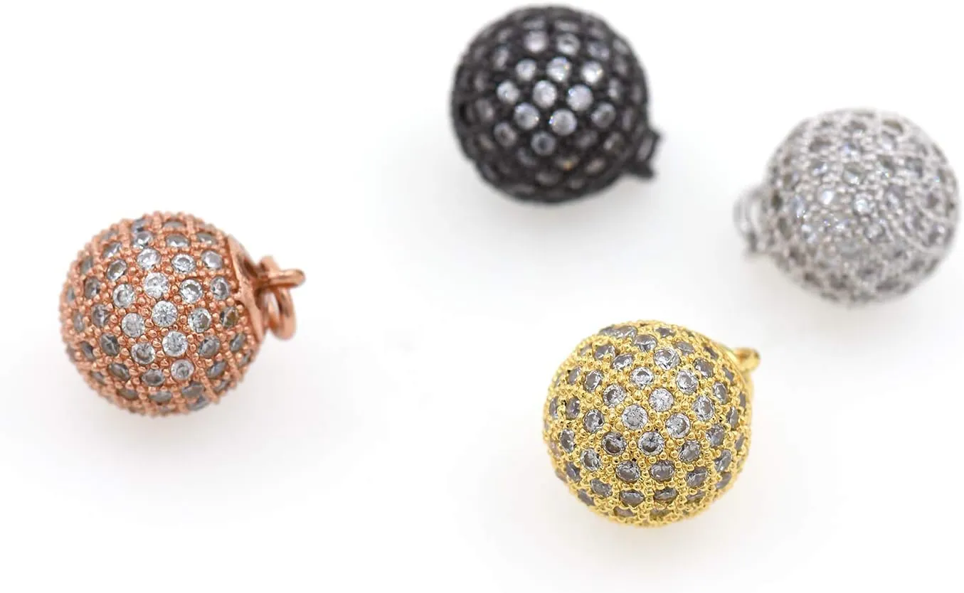 5Pcs Shamballa Round Ball Bead Pendant,Micro Pave Clear Cubic Zirconia CZ Beads Charms,CZ Jewelry Pendant 14x11mm MixedColor