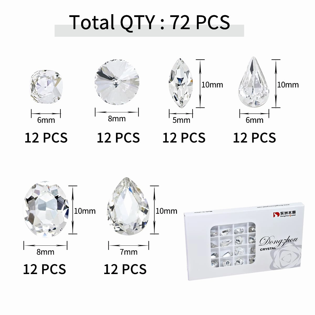 72pcs Mix Shape Crystal Nail Art Rhinestone Gems Point Back Fancy Stone Sew On Rhinestone Loose Crystal Sewing for Clothing Wedding Dress Nail Art Shoes Bags DIY Crafts