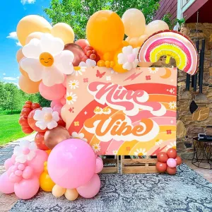 78 PCS Nine is Vibe Party Decoration Backdrop Nine is Vibe Birthday Decoration Nine is Vibe Balloons Daisy Groovy Hippie Boho Party Favors