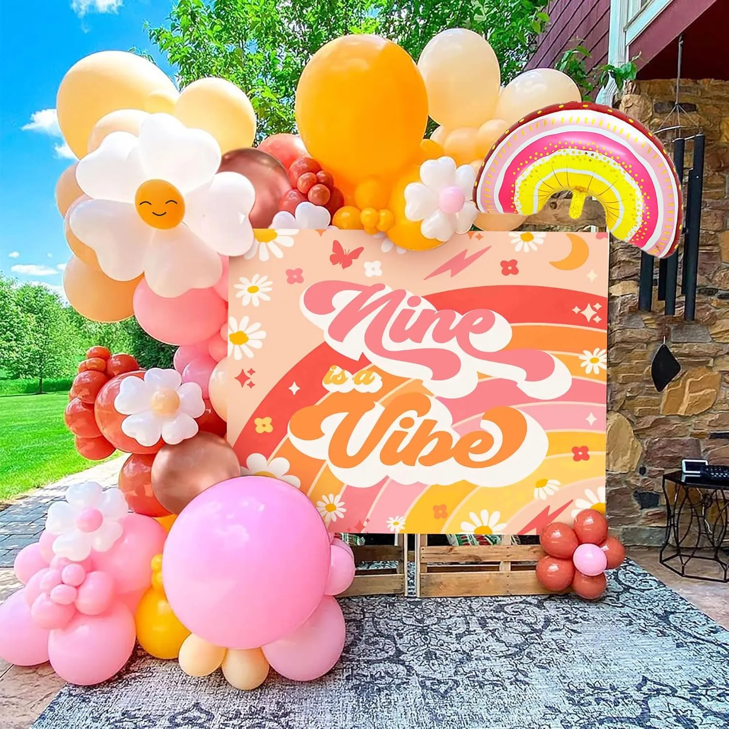 78 PCS Nine is Vibe Party Decoration Backdrop Nine is Vibe Birthday Decoration Nine is Vibe Balloons Daisy Groovy Hippie Boho Party Favors