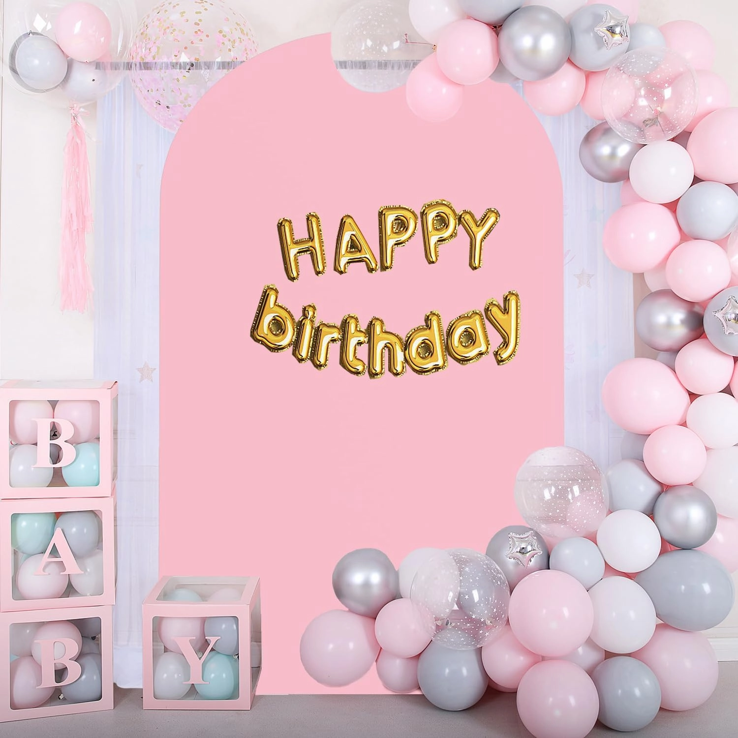 7.2 FT Pink Arch Backdrop Cover Spandex Fitted Arch Backdrop Stand Cover for Wedding Reception Birthday Party Bridal Baby Shower Arched Backdrop Decor
