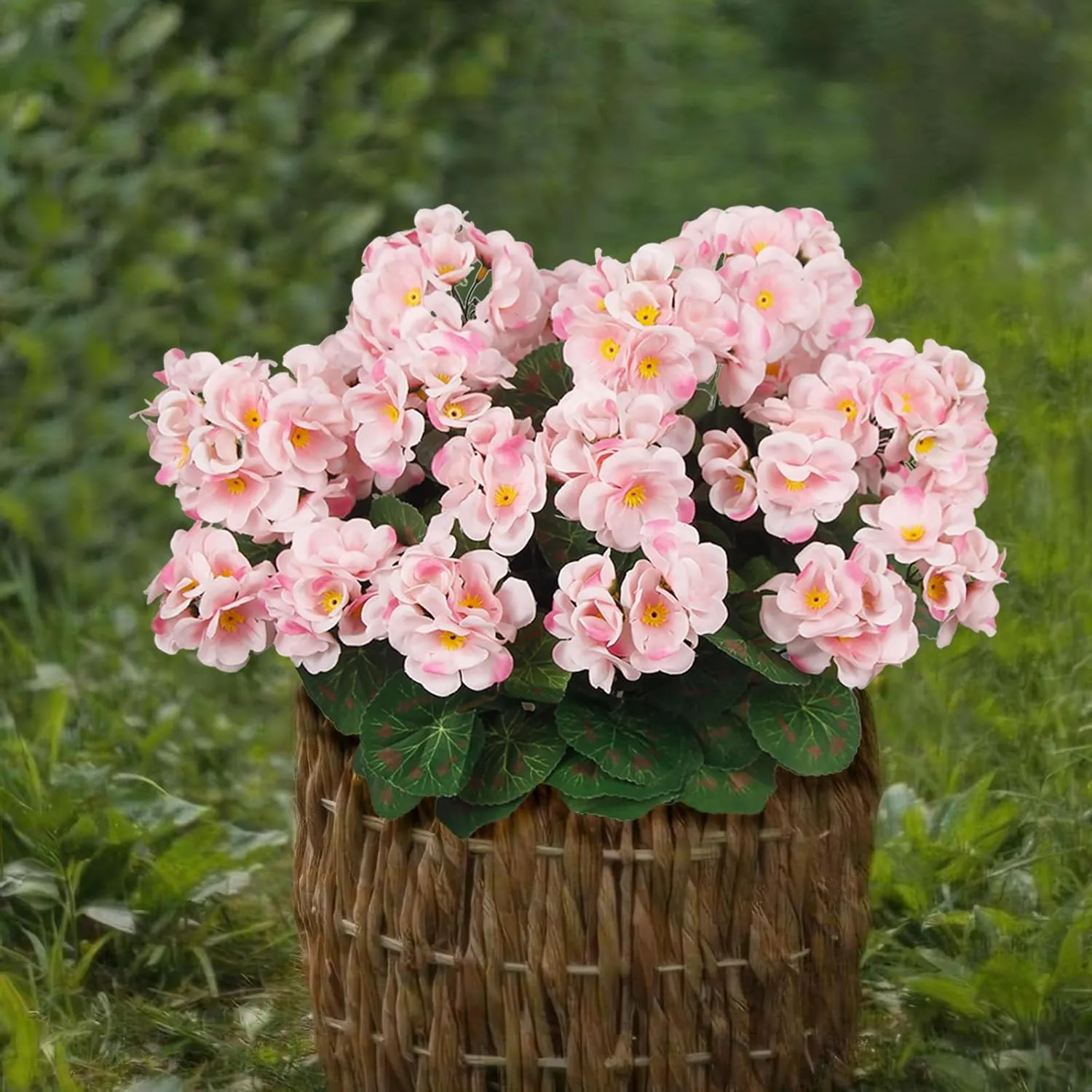8 Pcs Artificial Geraniums Flowers Pink Silk Geraniums for Outdoors UV Resistant Artificial Geranium Bush Faux Flowers Plants Geraniums for Garden Home Decor Indoor Patio Vase Table Centerpiece