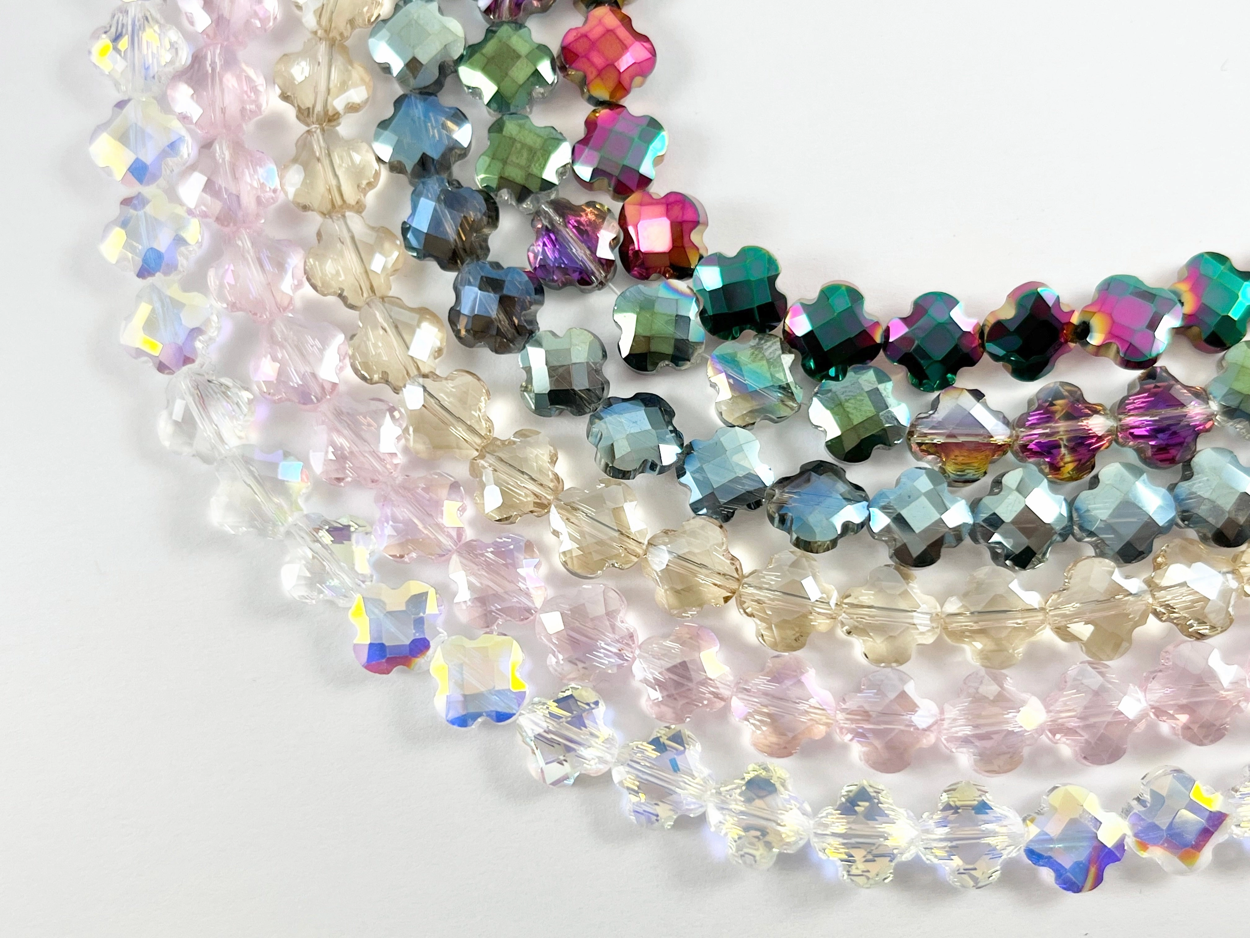 8mm High Quality Crystal Mini Clover Faceted Shiny Four Leaf Beads Quatrefoil Crystal Beads Strand Available in 6 Colors
