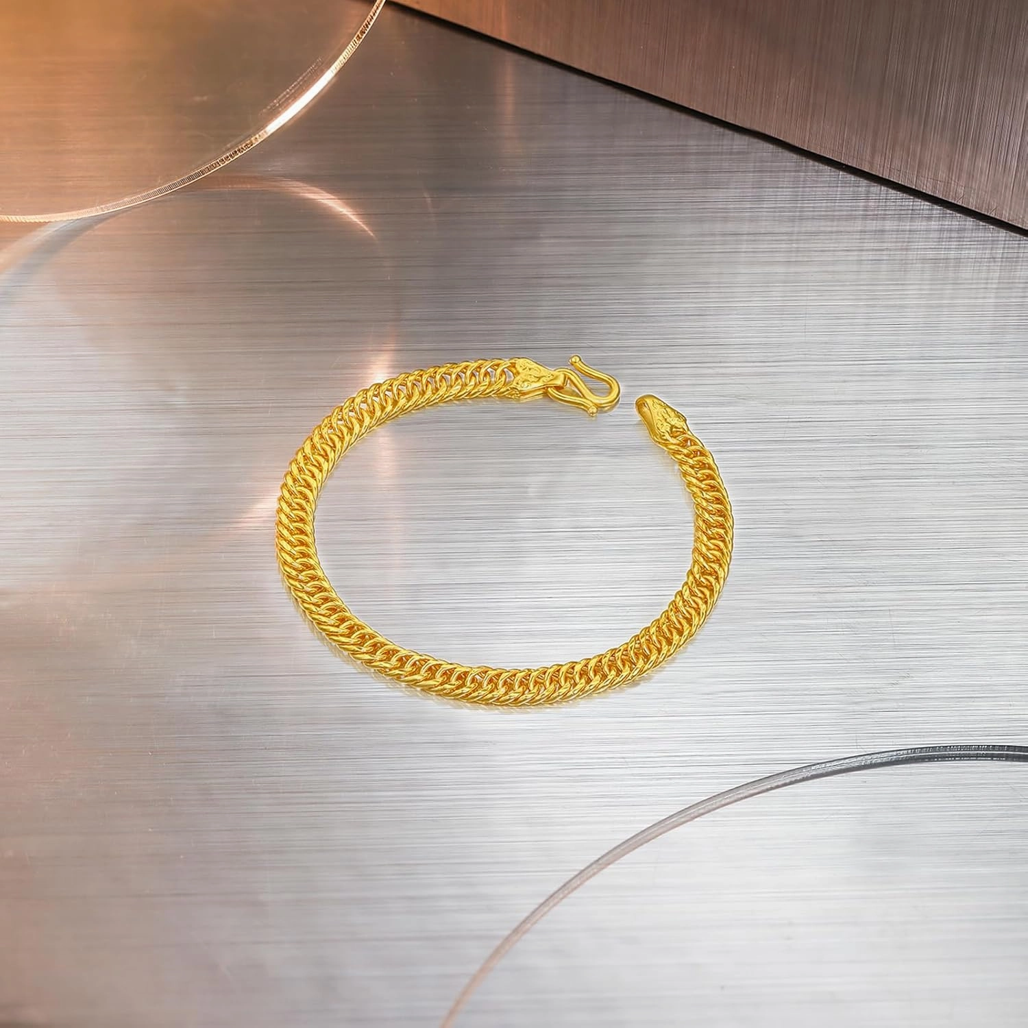 999 24K Gold Bracelets Solid Gold Curb Link Chain Unisex Double Buckles Gold Bracelet Simple Dainty Pure Gold Jewelry for Men Women Couples Lovers Gifts