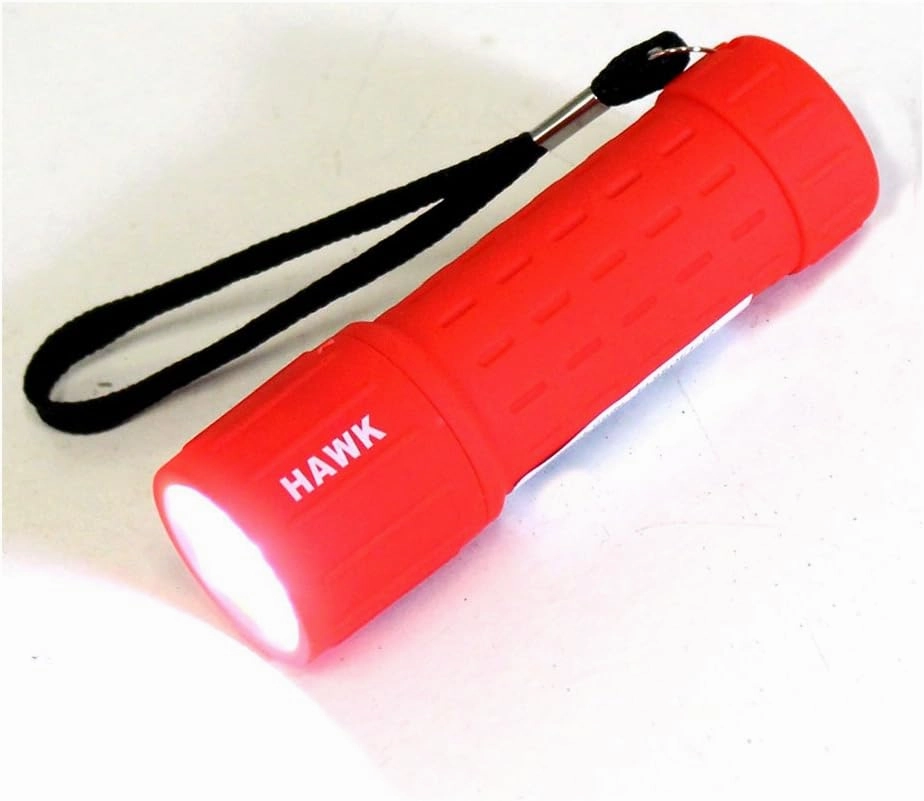 9 LED Flashlights Display Box | 24 Pieces | Red & Black | 3.75" (9.5 cm) Length | Lightweight 1.2 oz (34 Grams) | Soft-Touch Plastic | Battery-Operated