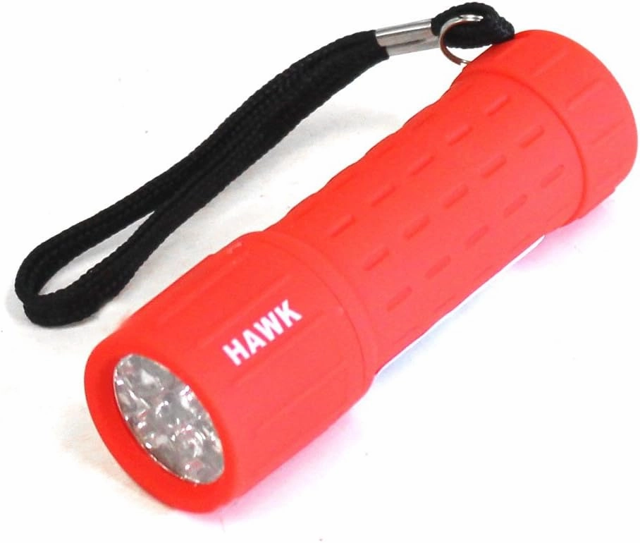 9 LED Flashlights Display Box | 24 Pieces | Red & Black | 3.75" (9.5 cm) Length | Lightweight 1.2 oz (34 Grams) | Soft-Touch Plastic | Battery-Operated