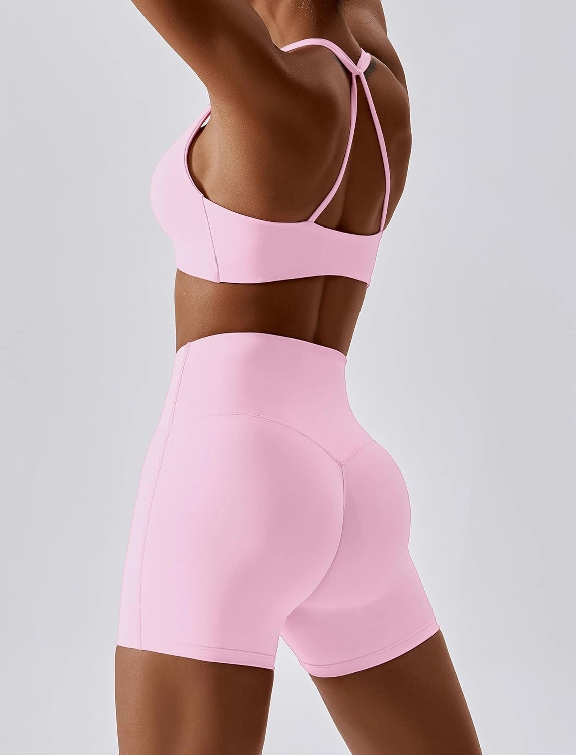 ABOCIW Workout Sets for Women 2 Piece Twist Front Halter Sports Bras High Waist Biker Shorts Exercise Gym Yoga Outfit