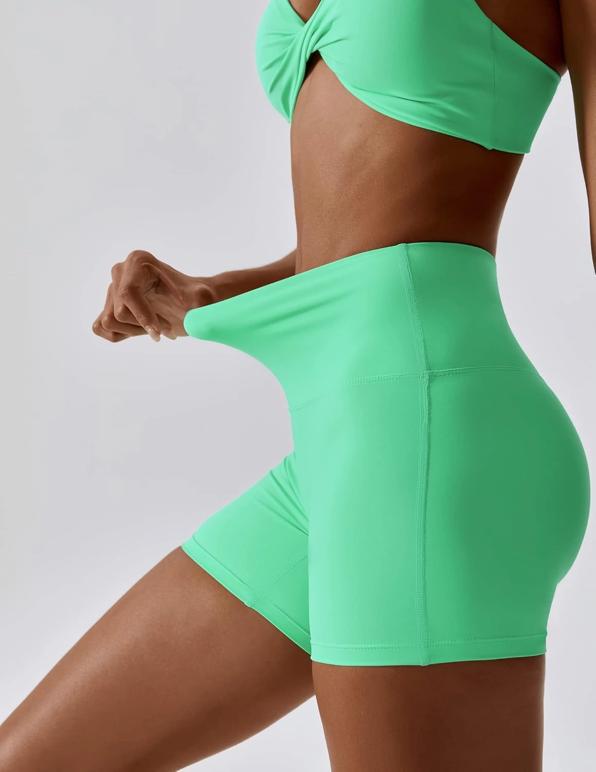 ABOCIW Workout Sets for Women 2 Piece Twist Front Halter Sports Bras High Waist Biker Shorts Exercise Gym Yoga Outfit